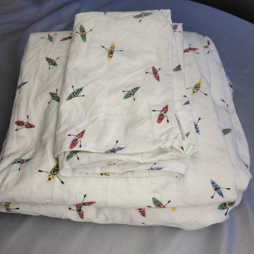 Eddie Bauer KAYAK TWIN SIZE Sheet Set 100% Cotton Flat&Fitted & PC Nautical